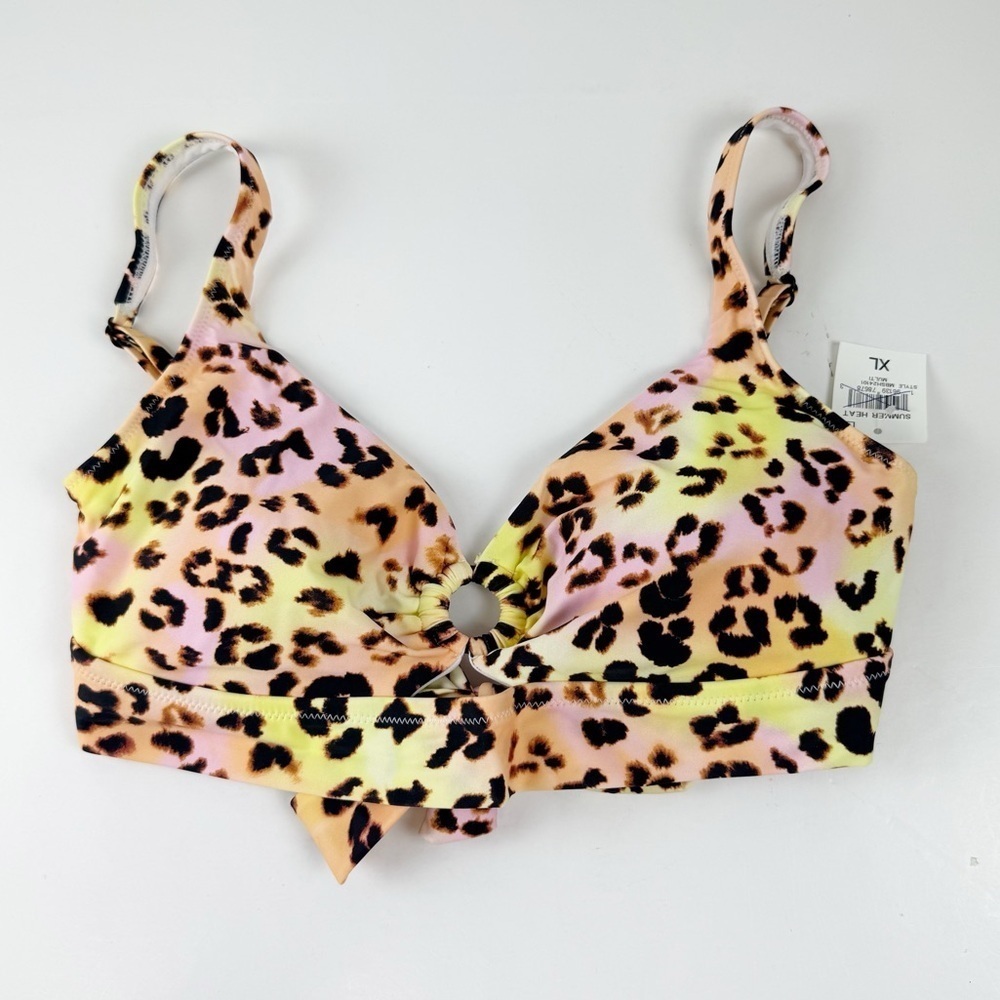 Bar iii Bikini Top Womens Size XL Yellow Pink Animal Print Summer Heat NWT